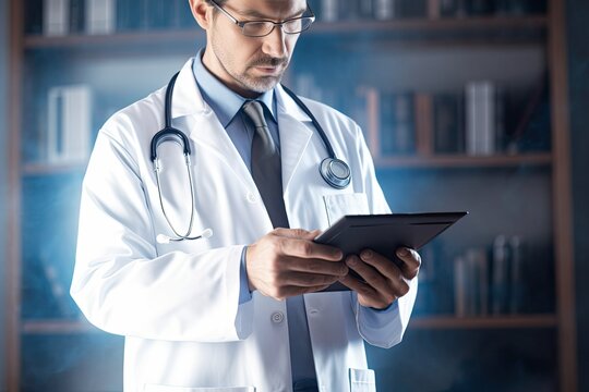 Doctor using tablet. Photo generative AI