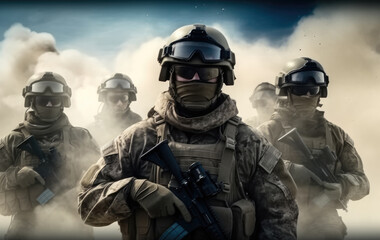 Naklejka premium Counter terrorist team on the move on war.