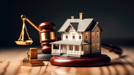 Gavel justice hammer and House model, Taxes and profits to invest in real estate and home buying .concept of legal education.