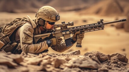 Fototapeta premium Sniper, Soldier is ready to shoot.