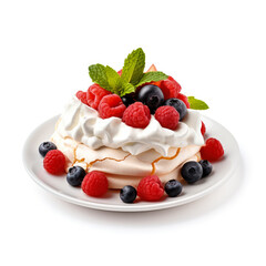 Delicious Pavlova isolated on white background 