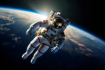 Obraz na płótnie Canvas Astronaut at spacewalk. Astronaut in space. Cosmic art, science fiction wallpaper. Beauty of deep space. Billions of galaxies in the universe. NASA