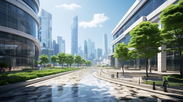 Close-up of modern office buildings shanghai generative ai