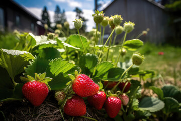 Bountiful Strawberry Patch With Ripe Berries Ready For Picking. Generative AI