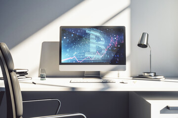 Creative Bitcoin concept on modern computer monitor. 3D Rendering