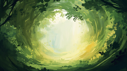 green forest tunnel arch corridor background with copy space.