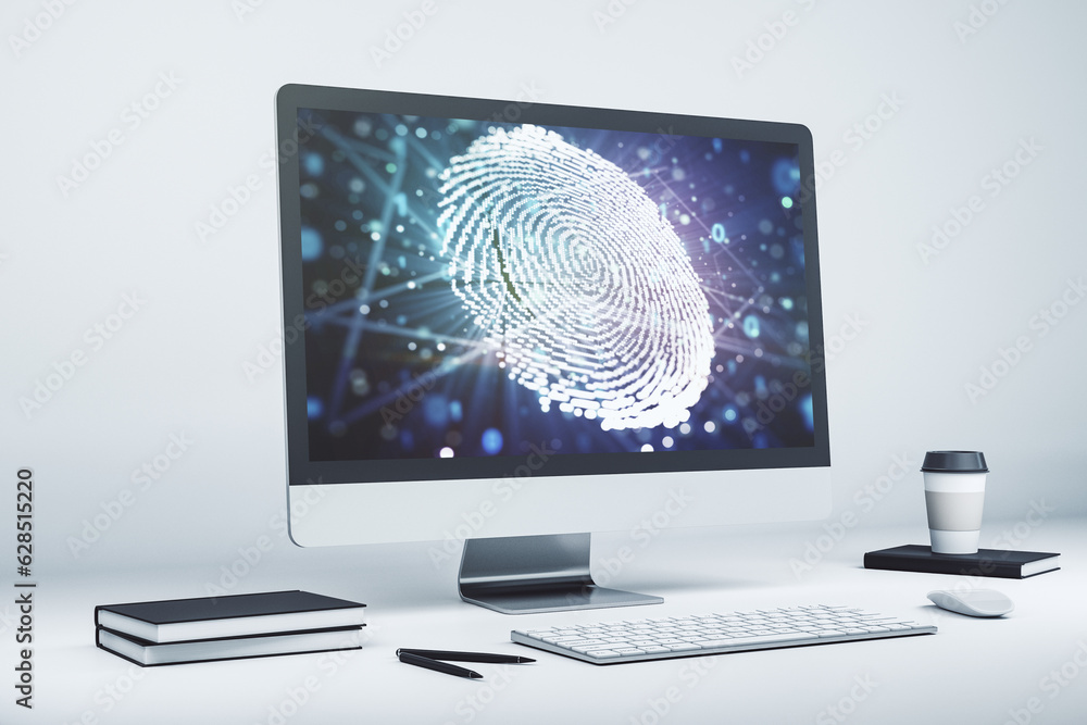 Aufkleber abstract creative fingerprint concept on modern laptop screen. 3d rendering