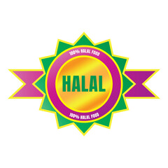 Certified halal food badge stamp, 100% halal food and drink label, Certified halal food badge symbol