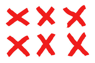 Naklejka na ściany i meble Painted big red X mark collection. Crossed X symbol vector illustration set. Cross design element to cancel, reject and refuse something.