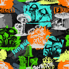 seamless grunge mushroom wallpaper - Sketch Style