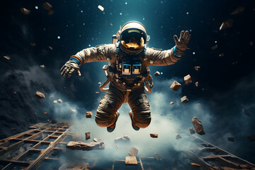 Astronaut at spacewalk. Astronaut in another planet. Cosmic art, science fiction wallpaper. Beauty of deep space. Billions of galaxies in the universe. NASA