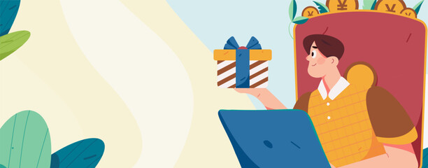 Holiday Shopping E-Commerce Online Shopping People Flat Vector Concept Operation Hand Drawn Illustration
