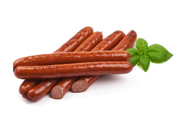 German traditional grilled sausages, close-up, isolated on white background.
