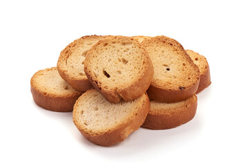 Fototapeta na wymiar Baked crackers, close-up, isolated on white background.