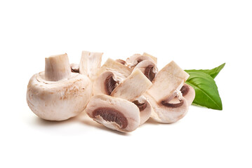 Champignons, close-up, isolated on white background.
