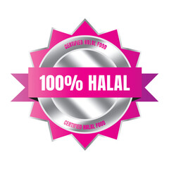 Certified halal food badge stamp, 100% halal food and drink label, Certified halal food badge symbol