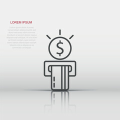 Money ATM icon in flat style. Exchange cash vector illustration on white isolated background. Banknote bill business concept.