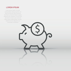 Money box icon in flat style. Pig container vector illustration on white isolated background. Piggy bank business concept.