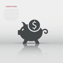 Money box icon in flat style. Pig container vector illustration on white isolated background. Piggy bank business concept.