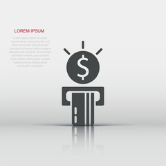 Money ATM icon in flat style. Exchange cash vector illustration on white isolated background. Banknote bill business concept.