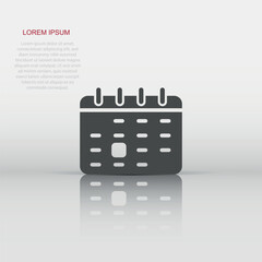 Naklejka premium Calendar icon in flat style. Agenda vector illustration on white isolated background. Schedule planner business concept.
