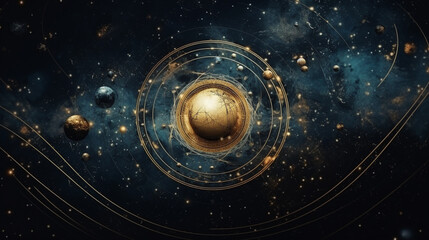 abstract cosmic background with gold metallic. generative ai