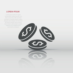 Coins stack icon in flat style. Dollar coin vector illustration on white isolated background. Money stacked business concept.