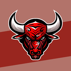 Mad Bull head mascot esport logo of a angry bull head, designed in esports illustration style