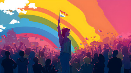 Celebrating Diversity: Empowering Illustration of LGBT People in Society with Pride Flag Symbolism