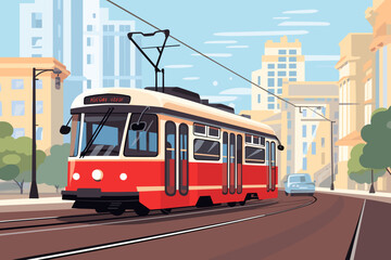 Plakat Hand-drawn cartoon Streetcar flat art Illustrations in minimalist vector style