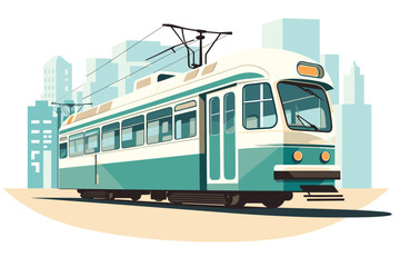 Fototapeta na wymiar Hand-drawn cartoon Streetcar flat art Illustrations in minimalist vector style