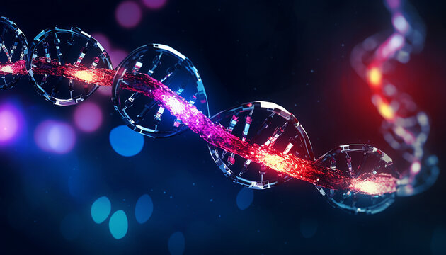 Cyberpunk image of DNA created with generative AI technology.