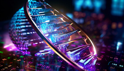 Cyberpunk image of DNA created with generative AI technology.