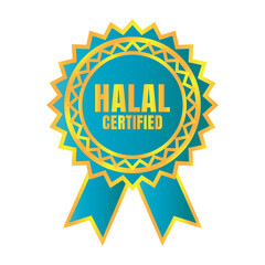 Halal certified badge design vector, Halal food product stamp, Authorized halal food and drink  ribbon stamp label