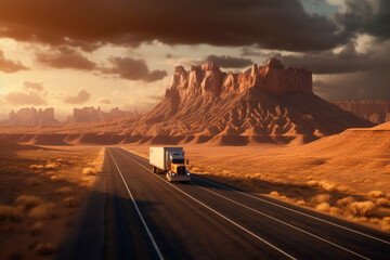 Fototapeta na wymiar Transport semi-trailer effortlessly crossing the vast terrain.