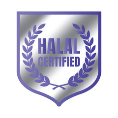 Halal certified badge design vector, Halal food product stamp, Authorized halal food and drink  ribbon stamp label