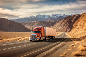 Transport semi-trailer effortlessly crossing the vast terrain.