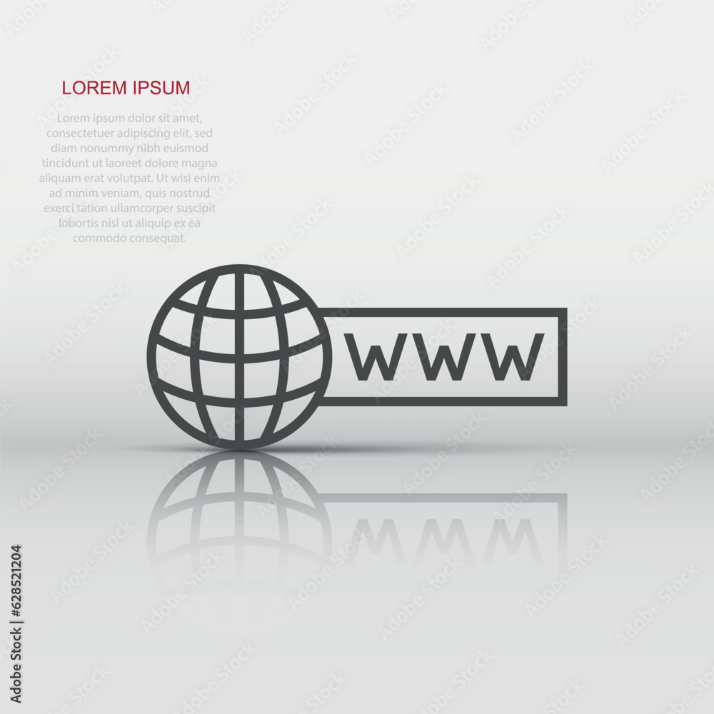 Poster global search icon in flat style. website address vector illustration on white isolated background. 