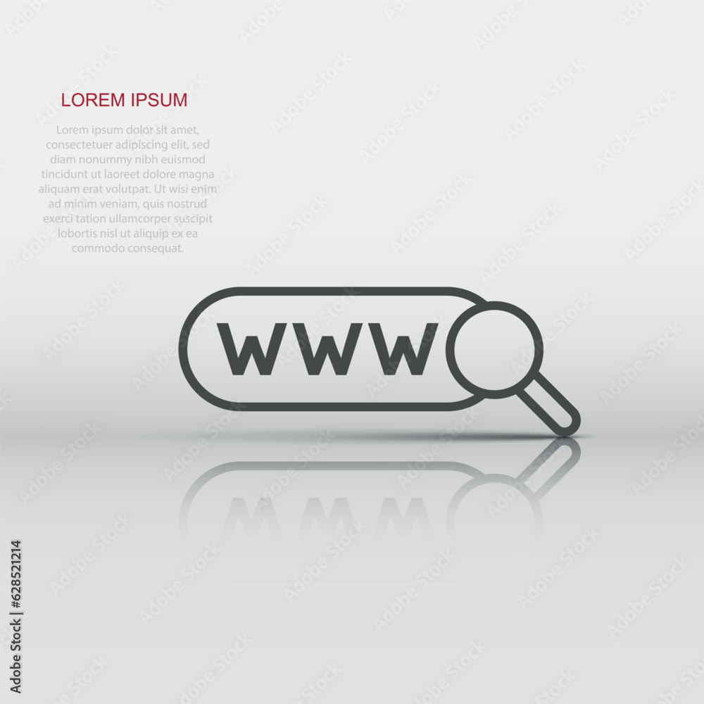 Aufkleber global search icon in flat style. website address vector illustration on white isolated background. 
