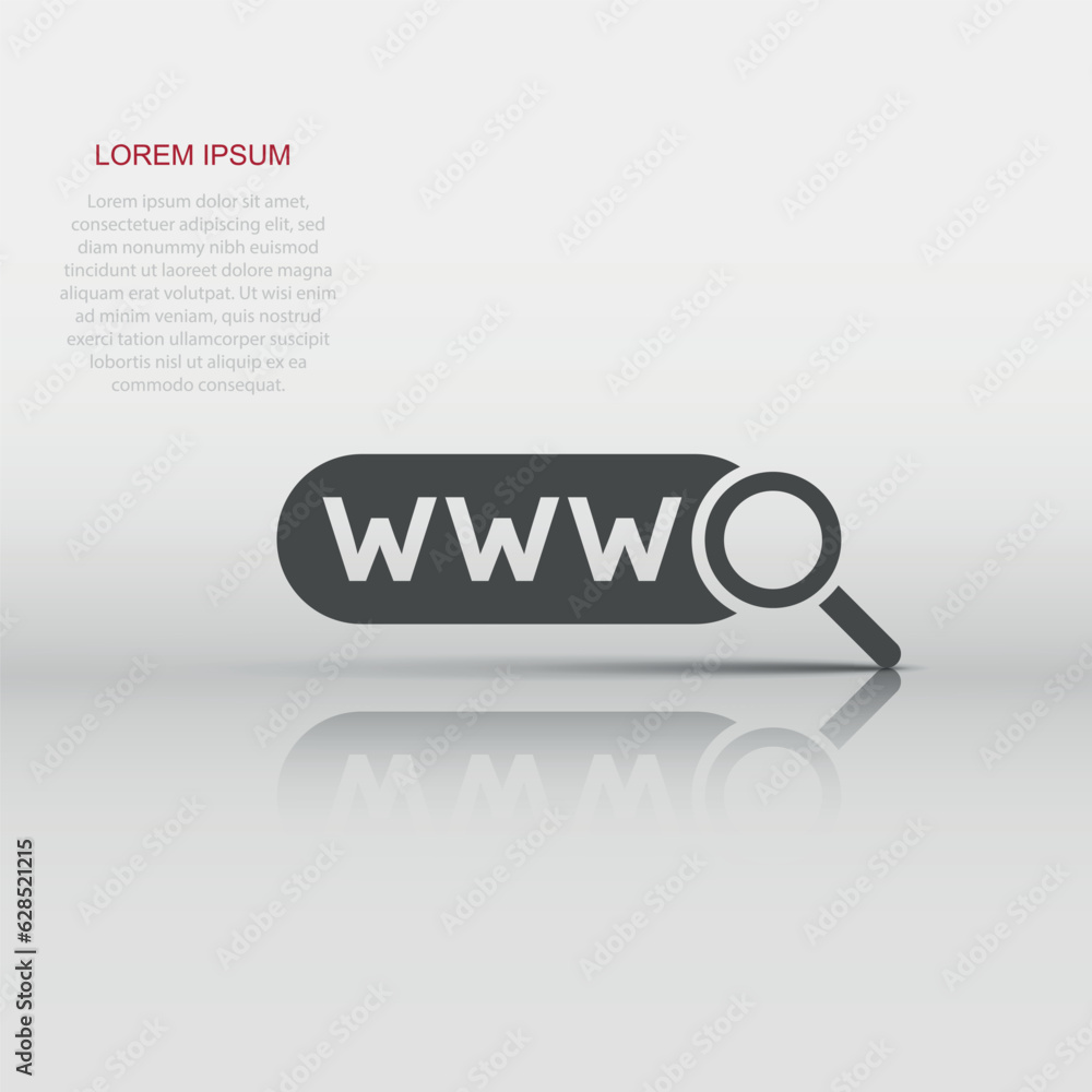 Poster global search icon in flat style. website address vector illustration on white isolated background. 