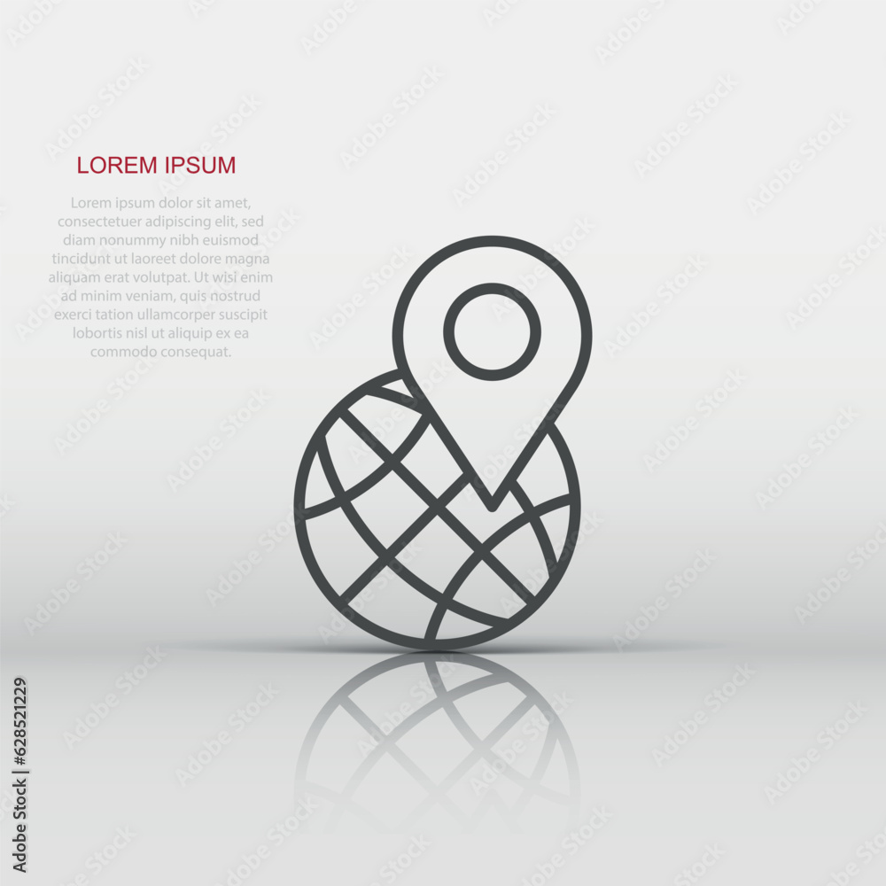 Poster global navigation icon in flat style. globe pin gps vector illustration on white isolated background
