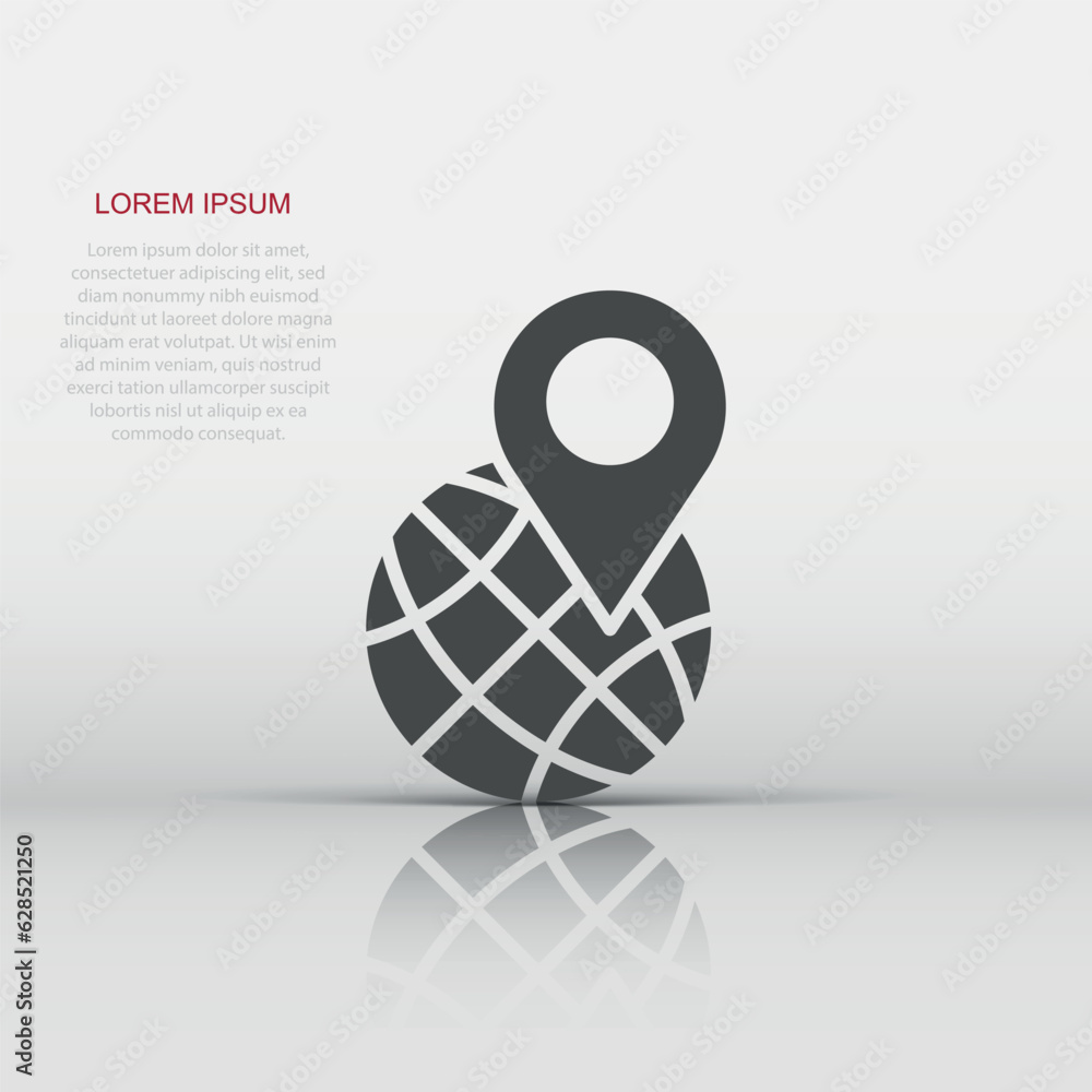 Poster global navigation icon in flat style. globe pin gps vector illustration on white isolated background