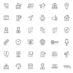 Contact us thin line icon set in flat style. Mobile communication vector illustration on white isolated background. Phone call business concept.