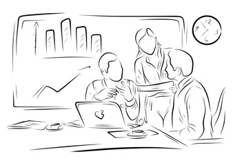 business people presentation line art illustration