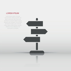 Crossroad signpost icon in flat style. Road direction vector illustration on white isolated background. Roadsign business concept.