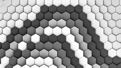 Captivating black and white hexagon pattern with dynamic levels as background.