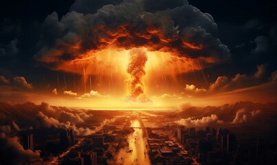 Nuclear bomb explosion in nuclear war. Generative AI