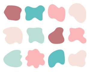 Abstract shapes, hand-drawn geometric stains decorations.Simple design elements blots. Modern style,various cute blobs.Isolated. Vector illustration.