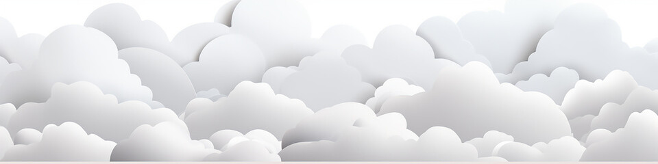 clouds paper sculpture on a white background narrow long panoramic.