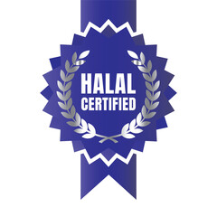 Halal certified badge design vector, Halal food product stamp, Authorized halal food and drink  ribbon stamp label